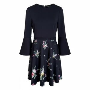 Ted Baker Black Floral Embroidered Fit & Flare Mini Dress